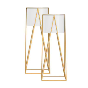 SOGA 2X 50cm Gold Metal Plant Stand with White Flower Pot Holder Corner Shelving Rack Indoor Display NZ DEPOT