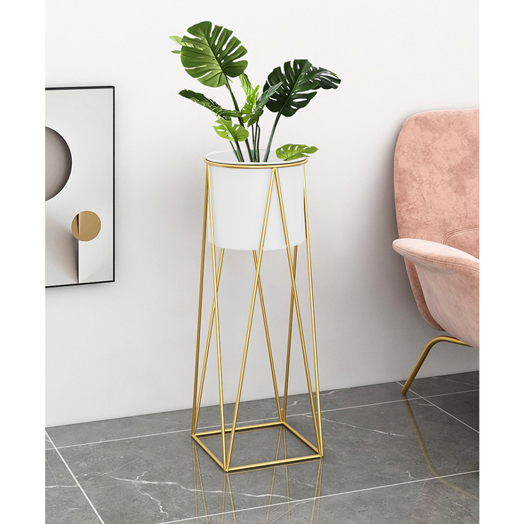 SOGA 2X 50cm Gold Metal Plant Stand with White Flower Pot Holder Corner Shelving Rack Indoor Display, Home & Living, Home Decor, Indoor Pots, Planters and Plant Stands, , ,  - NZ DEPOT 5