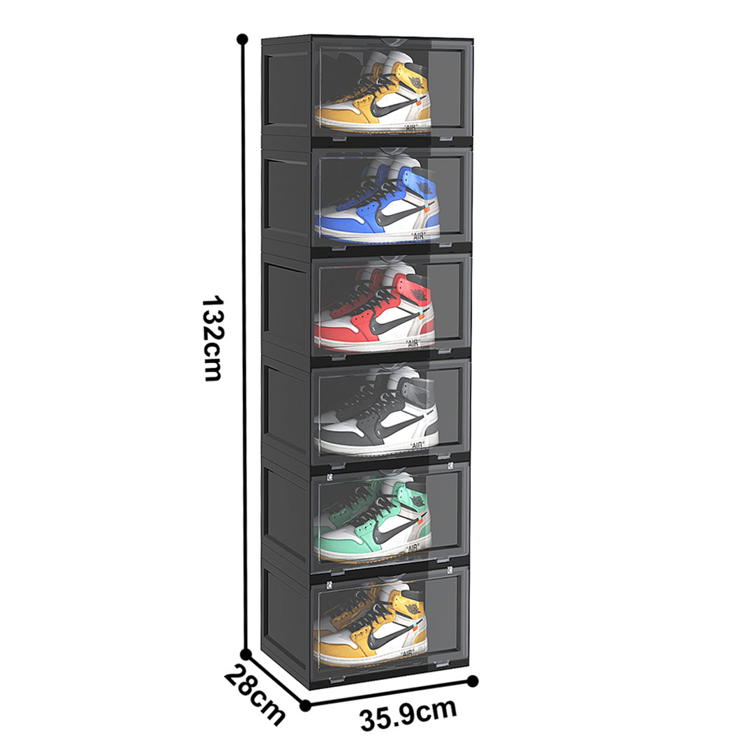 Soga 2X 6 Tier Black Portable Shoe Organiser Sneaker Footwear Folding Plastic Bin Stackable Storage Box With Magnetic Door, Furniture, Storage &Amp; Shelving, Shoe Storage, , ,  - Nz Depot 4