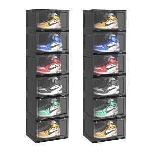 SOGA 2X 6 Tier Black Portable Shoe Organiser Sneaker Footwear Folding Plastic Bin Stackable Storage Box with Magnetic Door, Furniture, Storage & Shelving, Shoe Storage, , ,  - NZ DEPOT 1