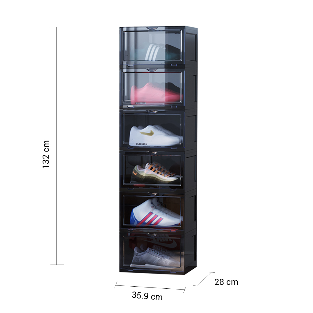 Soga 2X 6 Tier Black Portable Shoe Organiser Sneaker Footwear Folding Plastic Bin Stackable Storage Box With Magnetic Door, Furniture, Storage &Amp; Shelving, Shoe Storage, , ,  - Nz Depot 6