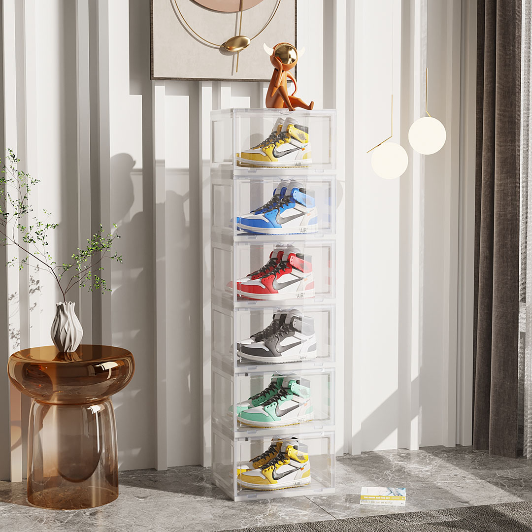 Soga 2X 6 Tier Transparent Portable Shoe Organiser Sneaker Footwear Folding Plastic Bin Stackable Storage Box With Magnetic Door, Furniture, Storage &Amp; Shelving, Shoe Storage, , ,  - Nz Depot 2