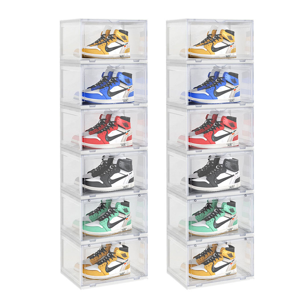 Soga 2X 6 Tier Transparent Portable Shoe Organiser Sneaker Footwear Folding Plastic Bin Stackable Storage Box With Magnetic Door, Furniture, Storage &Amp; Shelving, Shoe Storage, , ,  - Nz Depot 1