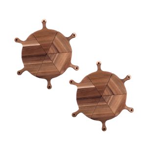 SOGA 2X 6 pcs Brown Round Divisible Wood Pizza Server Food Plate Board Pizza Paddle Cutting Board Home Decor, Kitchenware, Table Top, Servingware, Servingware Platter, ,  - NZ DEPOT 1