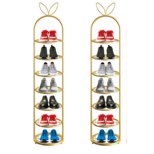 SOGA 2X 7 Tier Bunny Ears Shape Gold Plated Metal Shoe Organizer Space Saving Portable Footwear Storage Shelf, Furniture, Storage & Shelving, Shoe Storage, , ,  - NZ DEPOT 1