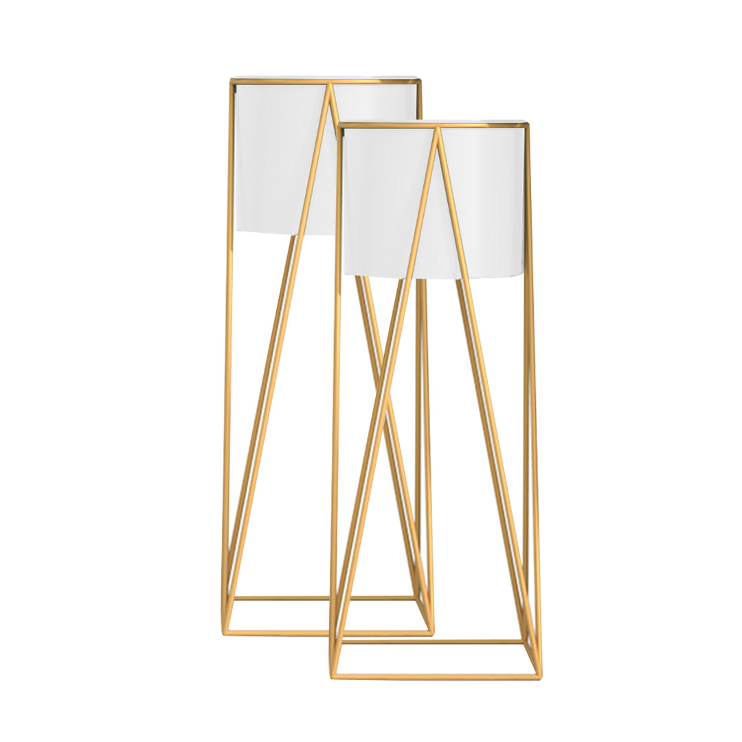 SOGA 2X 70cm Gold Metal Plant Stand with White Flower Pot Holder Corner Shelving Rack Indoor Display, Home & Living, Home Decor, Indoor Pots, Planters and Plant Stands, , ,  - NZ DEPOT 1