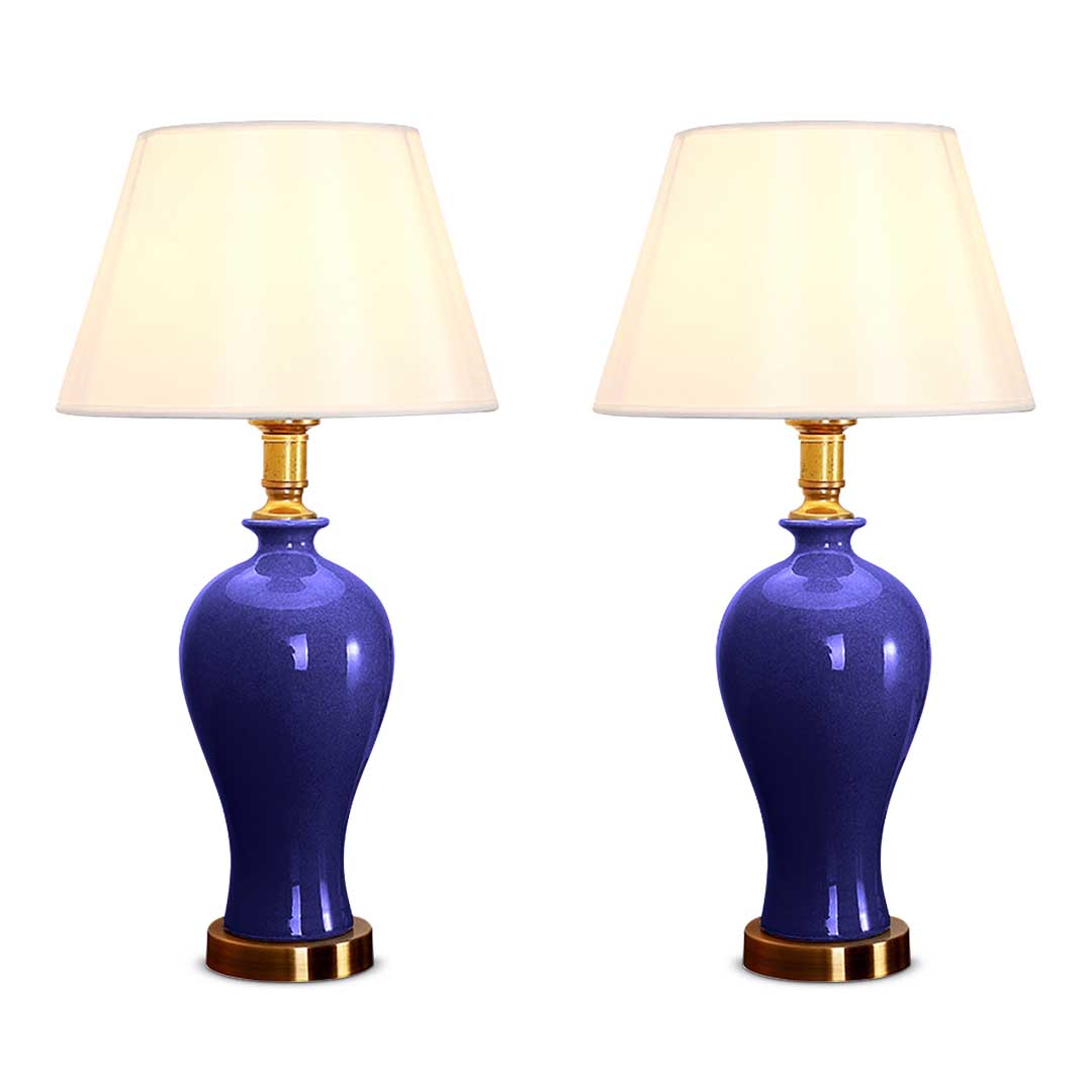 Soga 2X Blue Ceramic Oval Table Lamp With Gold Metal Base, Home &Amp; Living, Lighting, Indoor Lights, Lamps, Table Lamps,  - Nz Depot 1