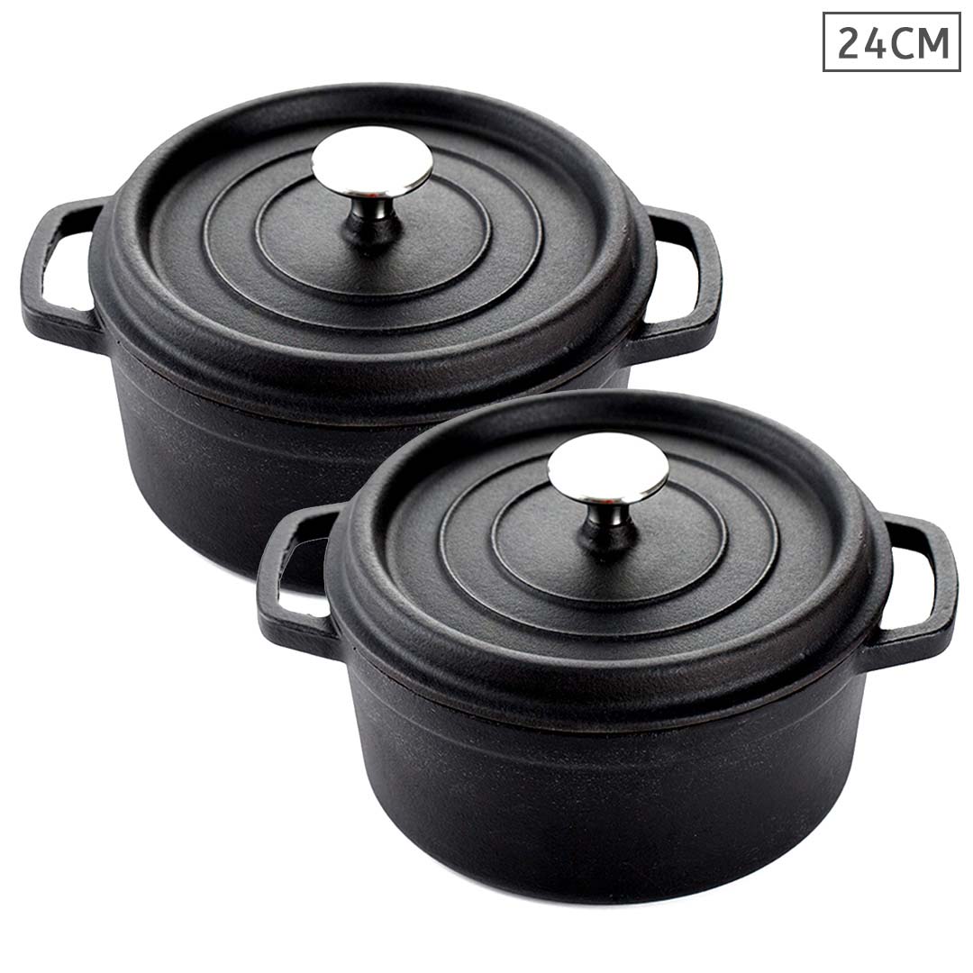 Soga 2X Cast Iron 24Cm Stewpot Casserole Stew Cooking Pot With Lid Black, Home &Amp; Living, Kitchen &Amp; Dining, Cookware, Casserole Dishes, ,  - Nz Depot 1