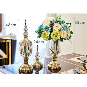 SOGA 2X Clear Glass Flower Vase with Lid and White Flower Filler Vase Bronze Set, Home & Living, Home Decor, Vases, , ,  - NZ DEPOT 2