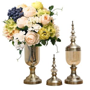 SOGA 2X Clear Glass Flower Vase with Lid and White Flower Filler Vase Bronze Set, Home & Living, Home Decor, Vases, , ,  - NZ DEPOT 1