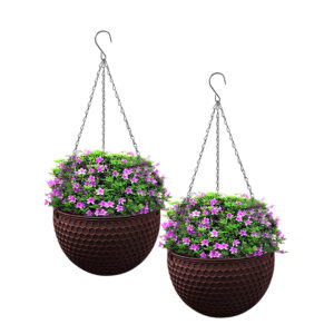 SOGA 2X Coffee Medium Hanging Resin Flower Pot Self Watering Basket Planter Outdoor Garden Decor, Home & Living, Home Decor, Indoor Pots, Planters and Plant Stands, , ,  - NZ DEPOT 1