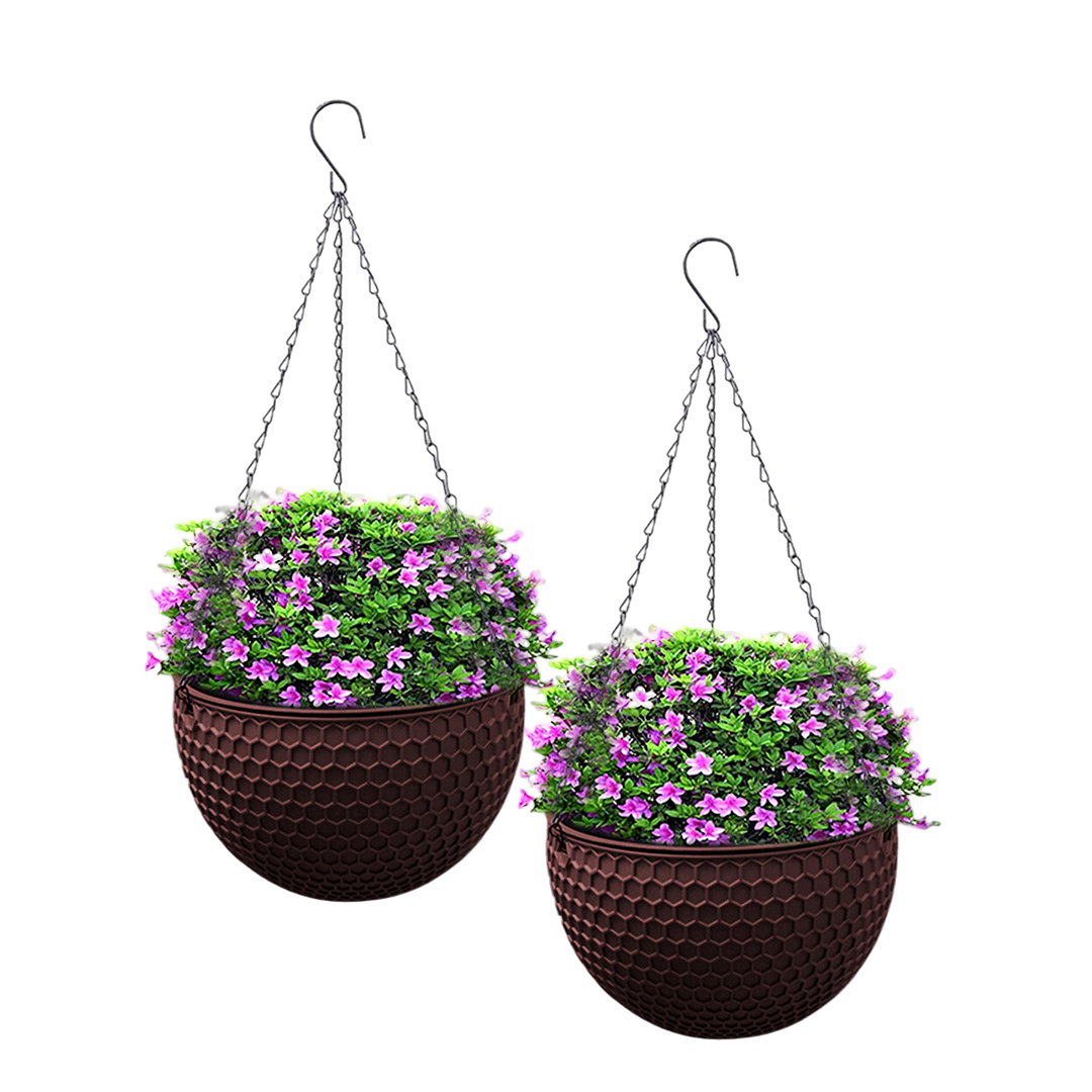 SOGA 2X Coffee Medium Hanging Resin Flower Pot Self Watering Basket Planter Outdoor Garden Decor, Home & Living, Home Decor, Indoor Pots, Planters and Plant Stands, , ,  - NZ DEPOT 1