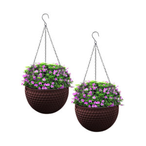 SOGA 2X Coffee Small Hanging Resin Flower Pot Self Watering Basket Planter Outdoor Garden Decor, Home & Living, Home Decor, Indoor Pots, Planters and Plant Stands, , ,  - NZ DEPOT 1