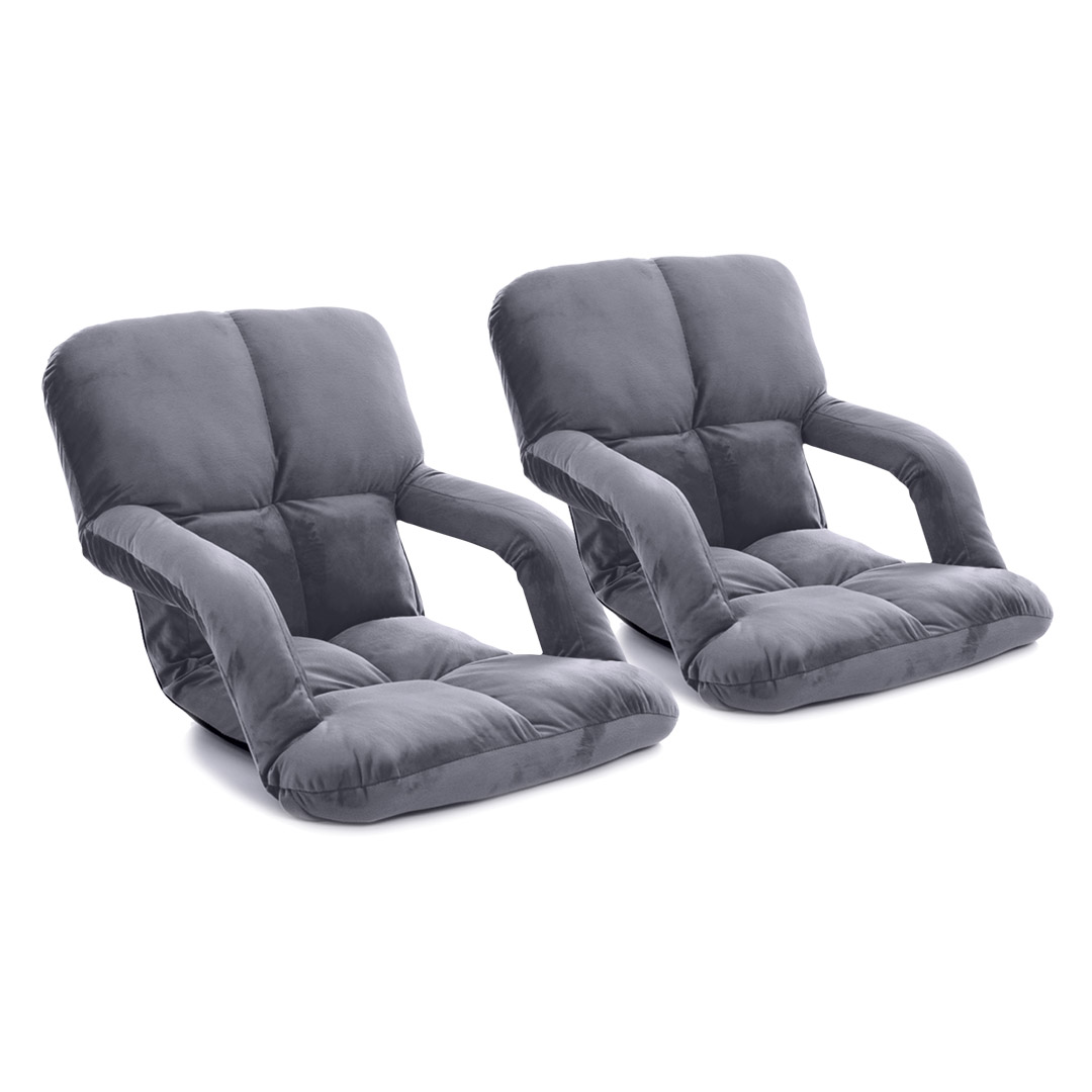 Soga 2X Foldable Lounge Cushion Adjustable Floor Lazy Recliner Chair With Armrest Grey, Furniture, Living Room Furniture, Occasional Chairs, , ,  - Nz Depot 1