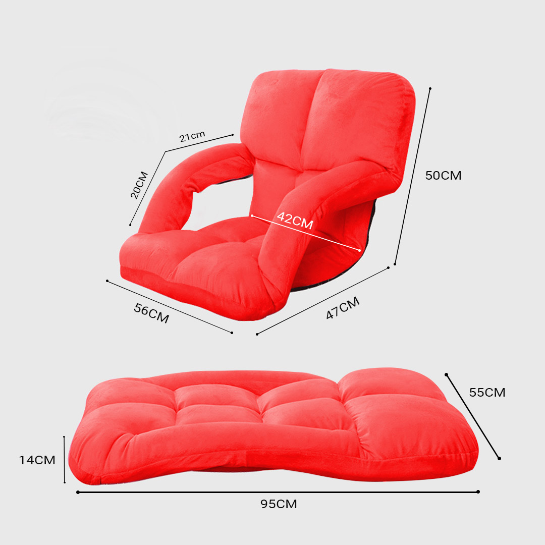 Soga 2X Foldable Lounge Cushion Adjustable Floor Lazy Recliner Chair With Armrest Red, Furniture, Living Room Furniture, Occasional Chairs, , ,  - Nz Depot 2