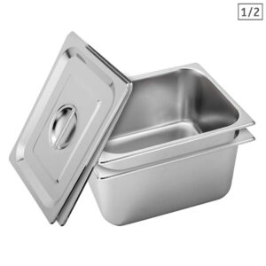 Soga 2X Gastronorm Gn Pan Full Size 12 Gn Pan 20Cm Deep Stainless Steel Tray With Lid Nz Depot - Nz Depot