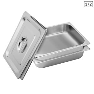 Soga 2X Gastronorm Gn Pan Full Size 12 Gn Pan 6.5Cm Deep Stainless Steel Tray With Lid Nz Depot - Nz Depot