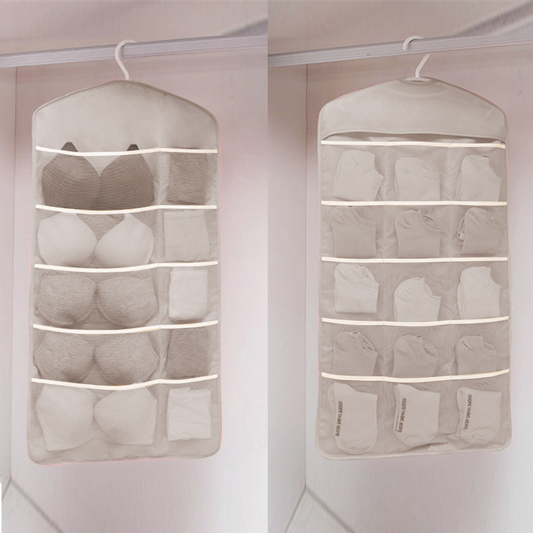 SOGA 2X Grey Double Sided Hanging Storage Bag Underwear Bra Socks Mesh Pocket Hanger Home Organiser NZ DEPOT 1