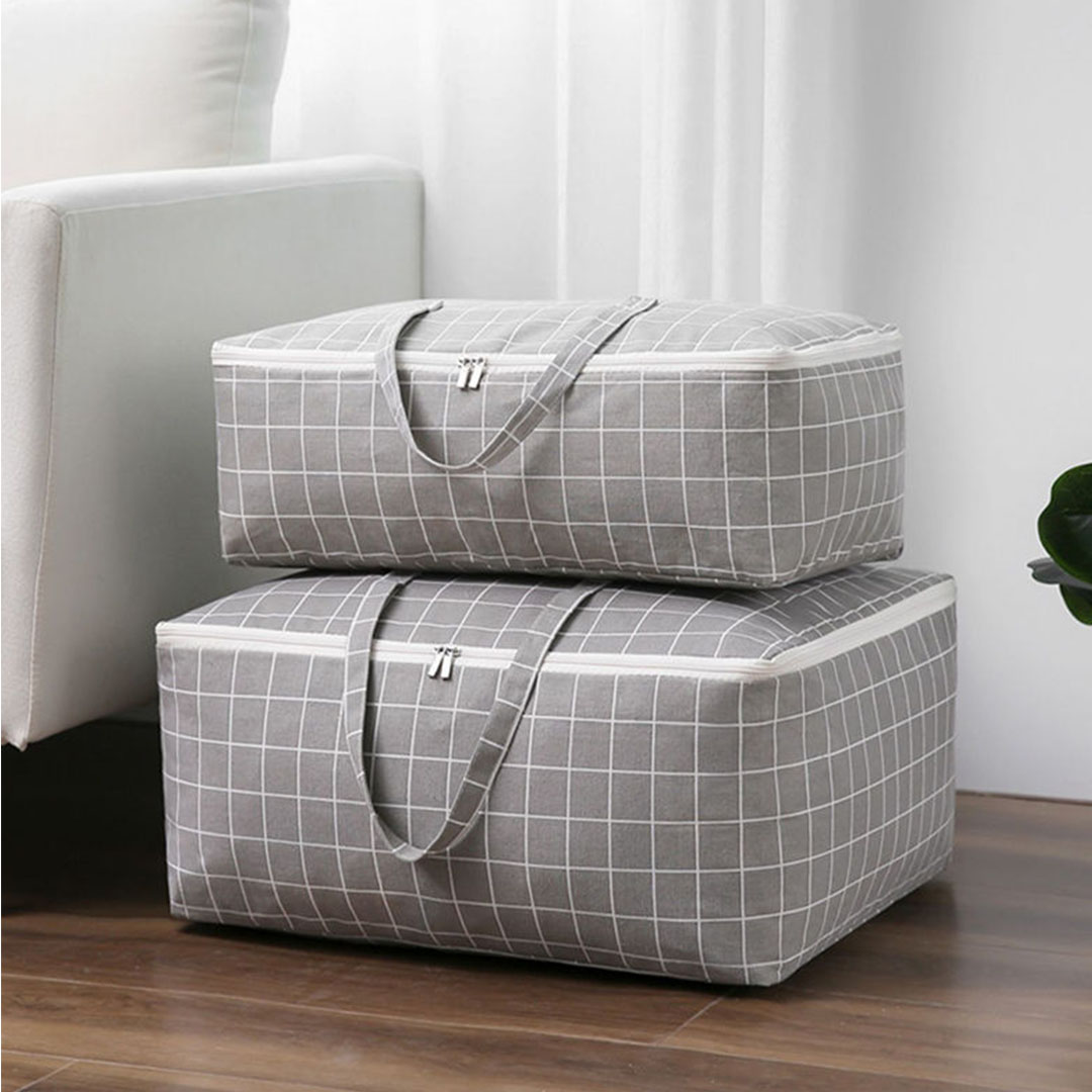 Soga 2X Grey Plaid Large Storage Luggage Bag Double Zipper Foldable Travel Organiser Essentials, Furniture, Storage &Amp; Shelving, Home Storage, , ,  - Nz Depot 4