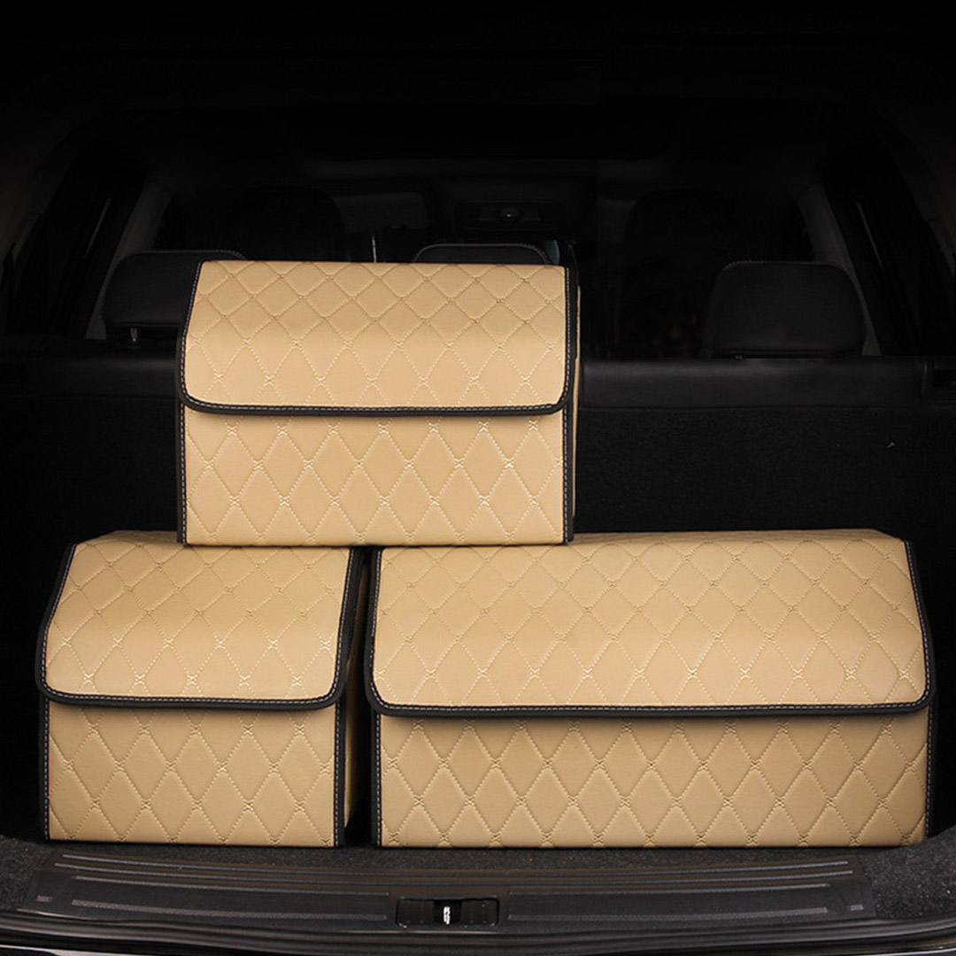 Soga 2X Leather Car Boot Collapsible Foldable Trunk Cargo Organizer Portable Storage Box Beige/Gold Stitch Large, Garden, Tools &Amp; Hardware, Automotive Parts &Amp; Accessories, Accessories &Amp; Car Care, Interior Accessories, ,  - Nz Depot 6