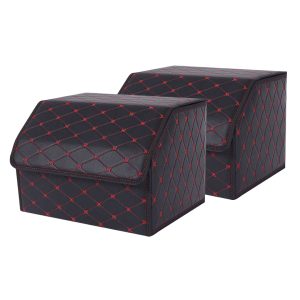 SOGA 2X Leather Car Boot Collapsible Foldable Trunk Cargo Organizer Portable Storage Box Black/Red Stitch Medium, Garden, Tools & Hardware, Automotive Parts & Accessories, Accessories & Car Care, Interior Accessories, ,  - NZ DEPOT 1