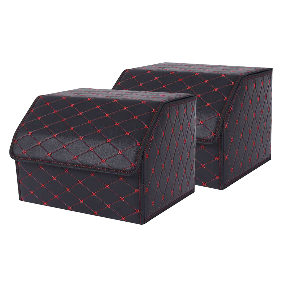 Soga 2X Leather Car Boot Collapsible Foldable Trunk Cargo Organizer Portable Storage Box Black/Red Stitch Medium, Garden, Tools &Amp; Hardware, Automotive Parts &Amp; Accessories, Accessories &Amp; Car Care, Interior Accessories, ,  - Nz Depot 1