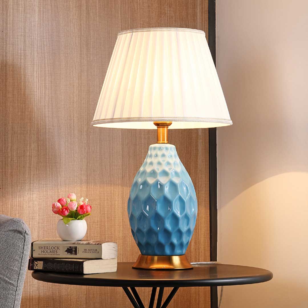 Soga 2X Textured Ceramic Oval Table Lamp With Gold Metal Base Blue, Home &Amp; Living, Lighting, Indoor Lights, Lamps, Table Lamps,  - Nz Depot 5