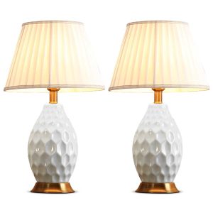 SOGA 2X Textured Ceramic Oval Table Lamp with Gold Metal Base White, Home & Living, Lighting, Indoor Lights, Lamps, Table Lamps,  - NZ DEPOT 1