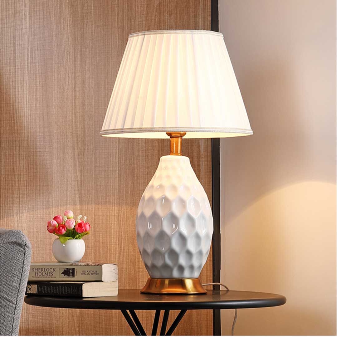 Soga 2X Textured Ceramic Oval Table Lamp With Gold Metal Base White, Home &Amp; Living, Lighting, Indoor Lights, Lamps, Table Lamps,  - Nz Depot 5