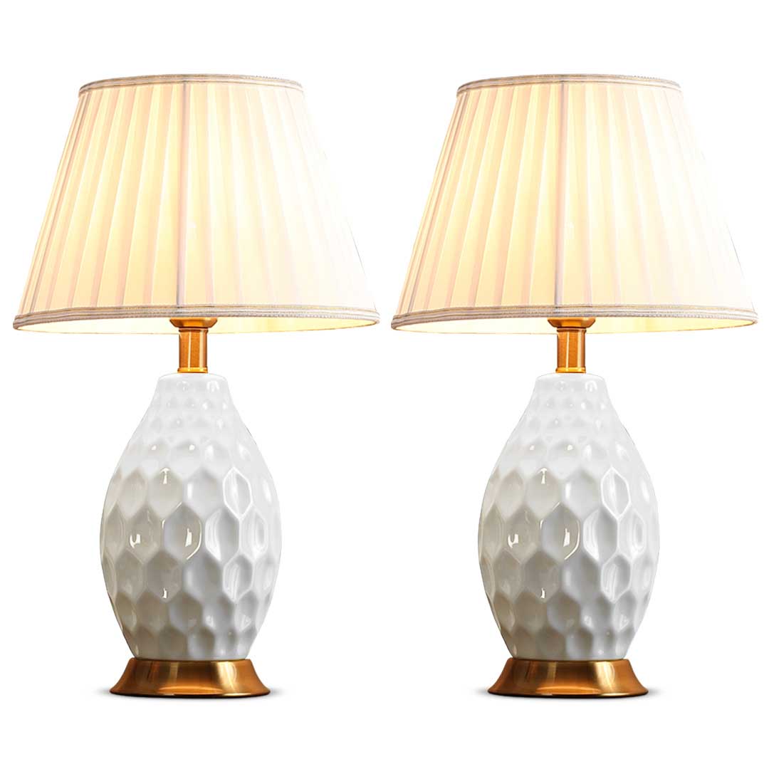 Soga 2X Textured Ceramic Oval Table Lamp With Gold Metal Base White, Home &Amp; Living, Lighting, Indoor Lights, Lamps, Table Lamps,  - Nz Depot 1