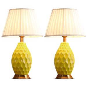 SOGA 2X Textured Ceramic Oval Table Lamp with Gold Metal Base Yellow, Home & Living, Lighting, Indoor Lights, Lamps, Table Lamps,  - NZ DEPOT 1