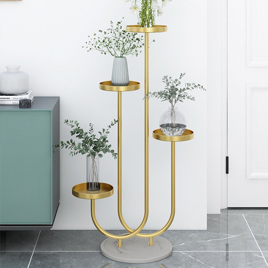 SOGA 2X U Shaped Plant Stand Round Flower Pot Tray Living Room Balcony Display Gold Metal Decorative Shelf, Home & Living, Home Decor, Indoor Pots, Planters and Plant Stands, ,  - NZ DEPOT 3