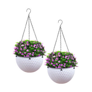 SOGA 2X White Medium Hanging Resin Flower Pot Self Watering Basket Planter Outdoor Garden Decor - NZ DEPOT