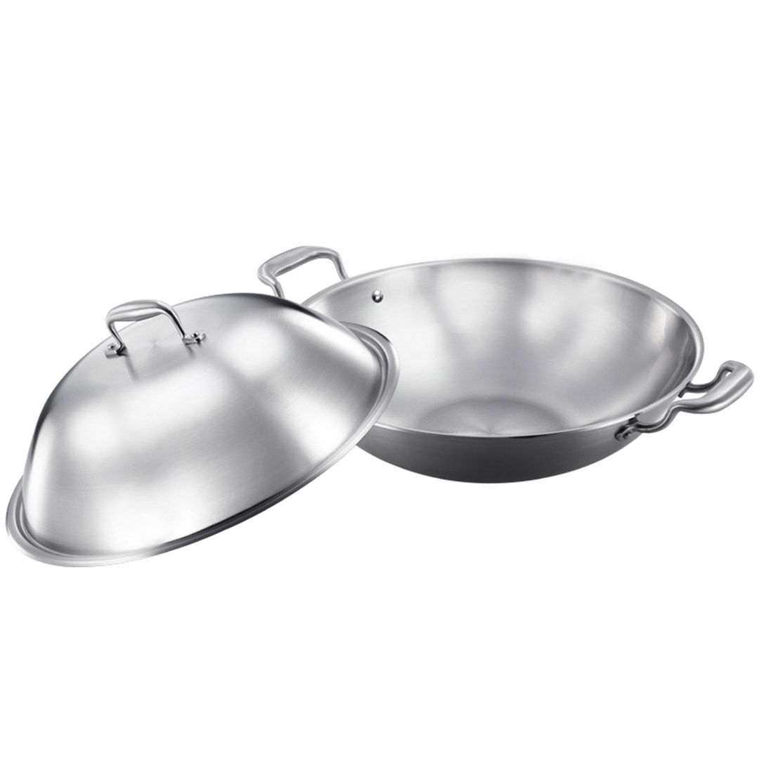 Soga 3-Ply 38Cm Stainless Steel Double Handle Wok Frying Fry Pan Skillet With Lid, Home &Amp; Living, Kitchen &Amp; Dining, Cookware, Frying Pans, ,  - Nz Depot 1