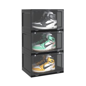 Soga 3 Tier Black Portable Shoe Organiser Sneaker Footwear Folding Plastic Bin Stackable Storage Box With Magnet Doors Nz Depot - Nz Depot