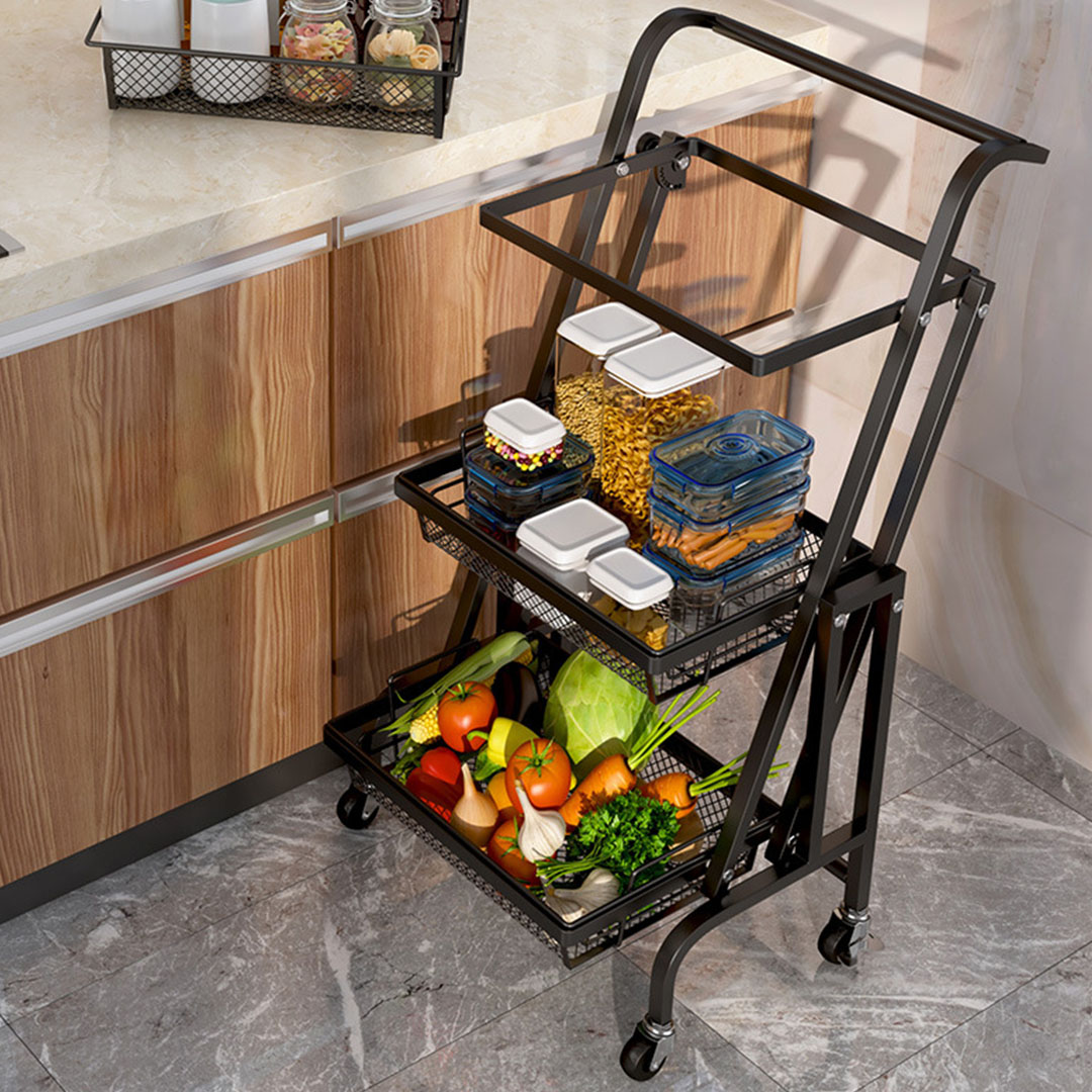 Soga 3 Tier Steel Black Adjustable Kitchen Cart Multi-Functional Shelves Portable Storage Organizer With Wheels, Garden, Tools &Amp; Hardware, Garage Storage &Amp; Organisation, Utility Shelves, , ,  - Nz Depot 5