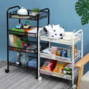 SOGA 3 Tier Steel Black Bee Mesh Kitchen Cart Multi-Functional Shelves Portable Storage Organizer with Wheels, Garden, Tools & Hardware, Garage Storage & Organisation, Utility Shelves, , ,  - NZ DEPOT 2