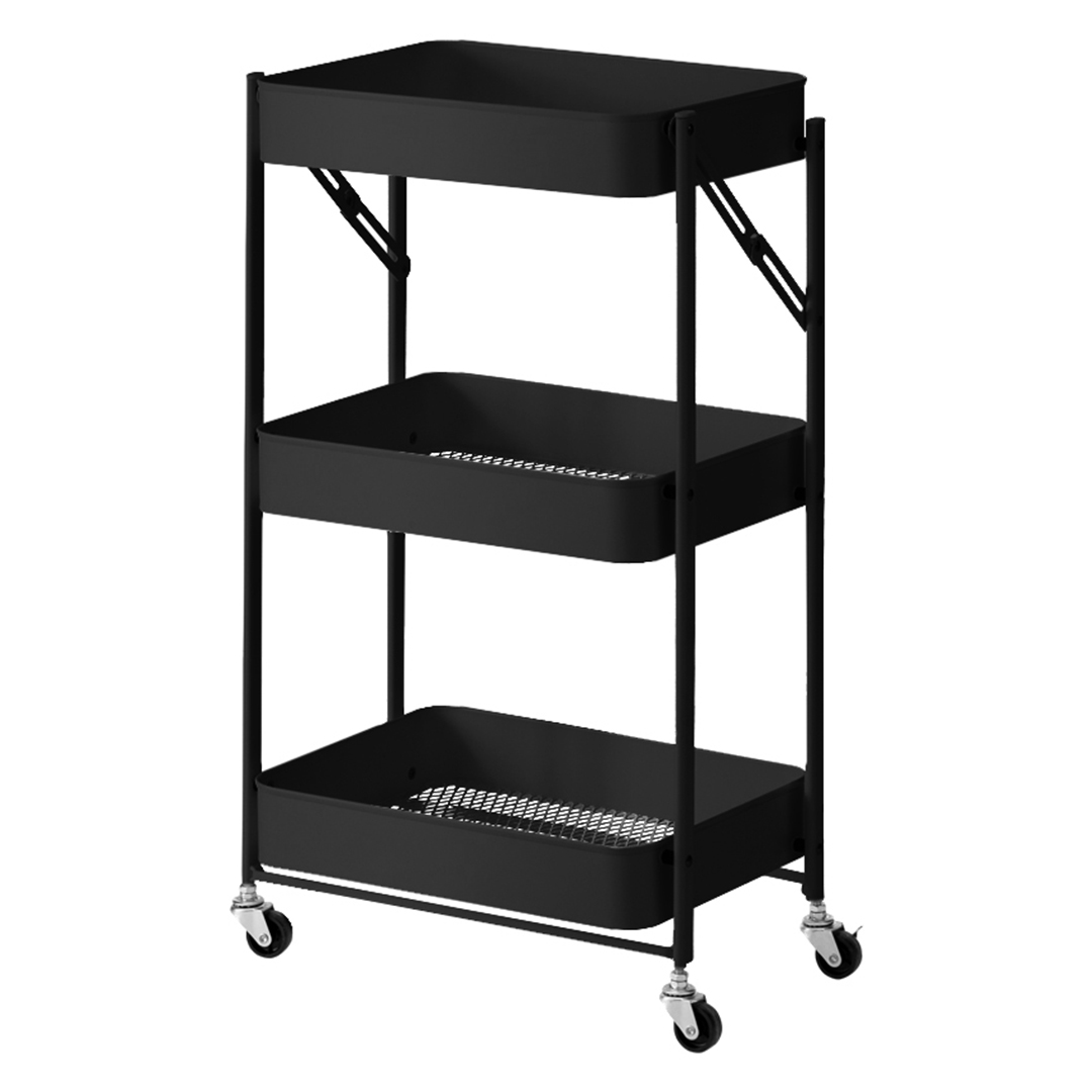 Soga 3 Tier Steel Black Foldable Kitchen Cart Multi-Functional Shelves Portable Storage Organizer With Wheels, Garden, Tools &Amp; Hardware, Garage Storage &Amp; Organisation, Utility Shelves, , ,  - Nz Depot 1