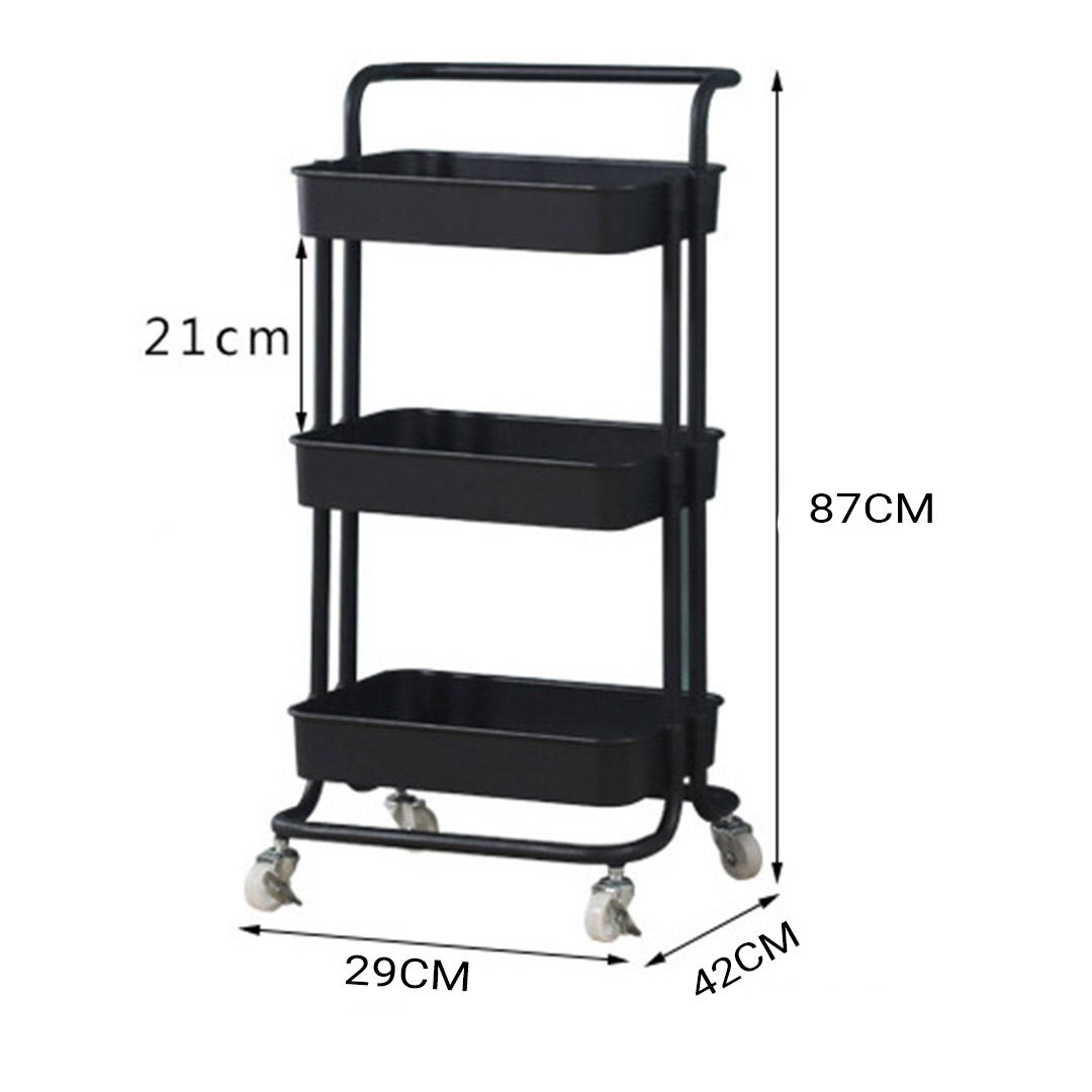 Soga 3 Tier Steel Black Movable Kitchen Cart Multi-Functional Shelves Portable Storage Organizer With Wheels, Garden, Tools &Amp; Hardware, Garage Storage &Amp; Organisation, Utility Shelves, , ,  - Nz Depot 2