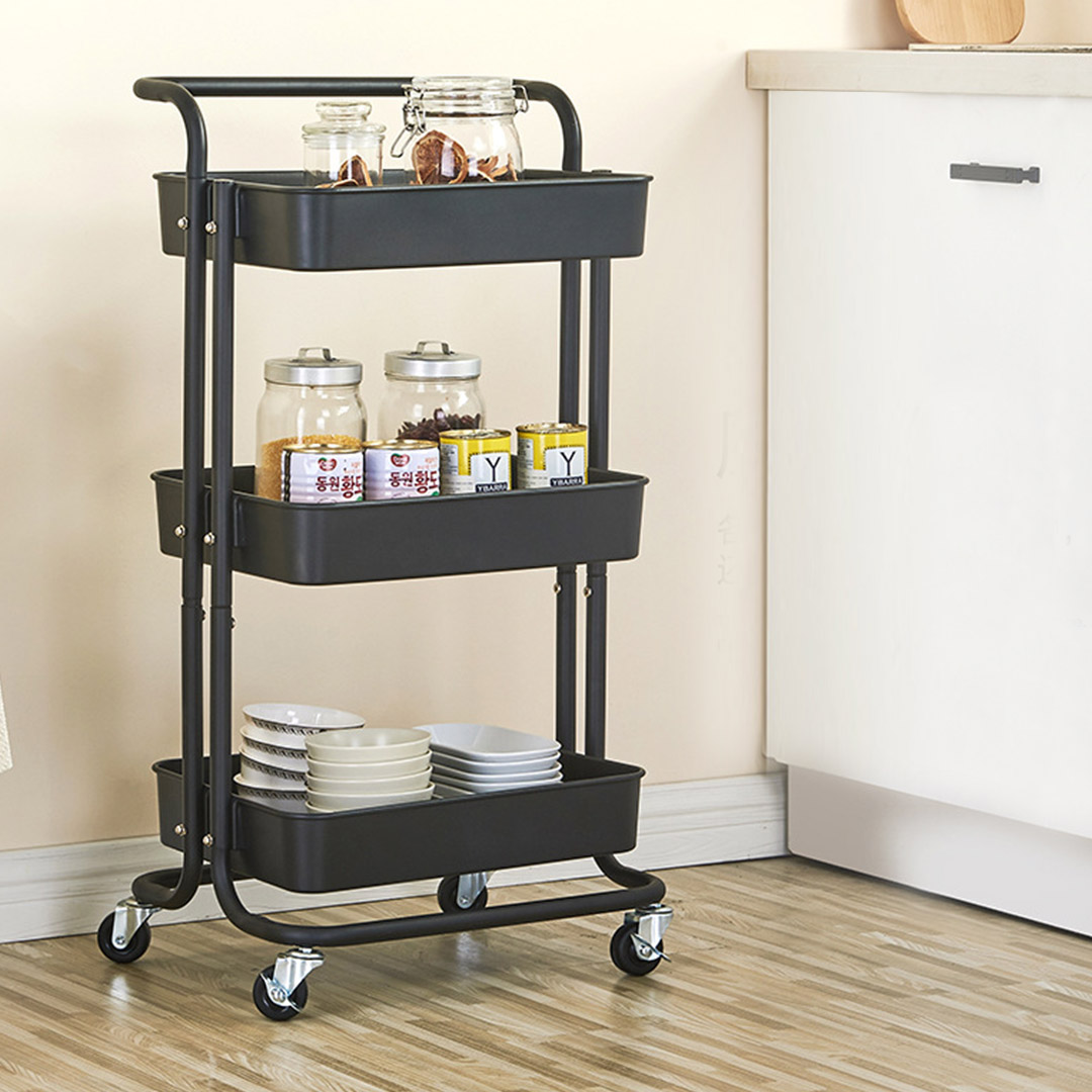 Soga 3 Tier Steel Black Movable Kitchen Cart Multi-Functional Shelves Portable Storage Organizer With Wheels, Garden, Tools &Amp; Hardware, Garage Storage &Amp; Organisation, Utility Shelves, , ,  - Nz Depot 3