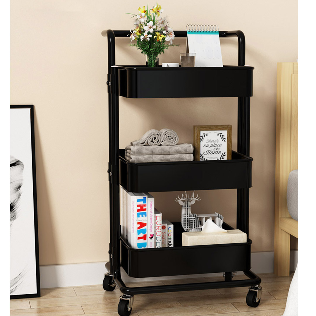 Soga 3 Tier Steel Black Movable Kitchen Cart Multi-Functional Shelves Portable Storage Organizer With Wheels, Garden, Tools &Amp; Hardware, Garage Storage &Amp; Organisation, Utility Shelves, , ,  - Nz Depot 4