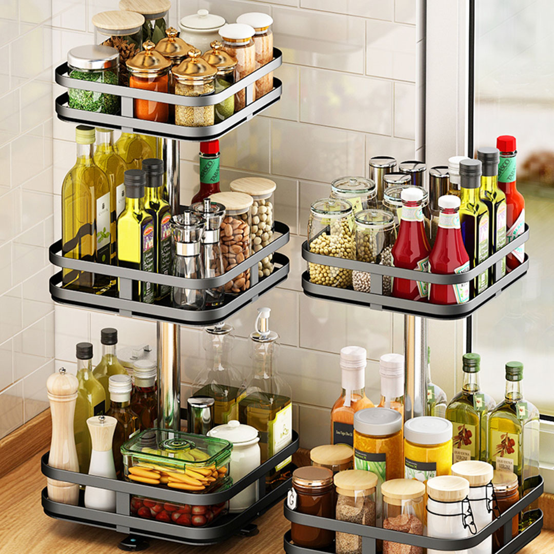 Soga 3 Tier Steel Black Square Rotating Multi-Function Kitchen Portable Storage Spice Seasoning Kitchen Countertop Organiser Shelf, Garden, Tools &Amp; Hardware, Garage Storage &Amp; Organisation, Utility Shelves, , ,  - Nz Depot 3