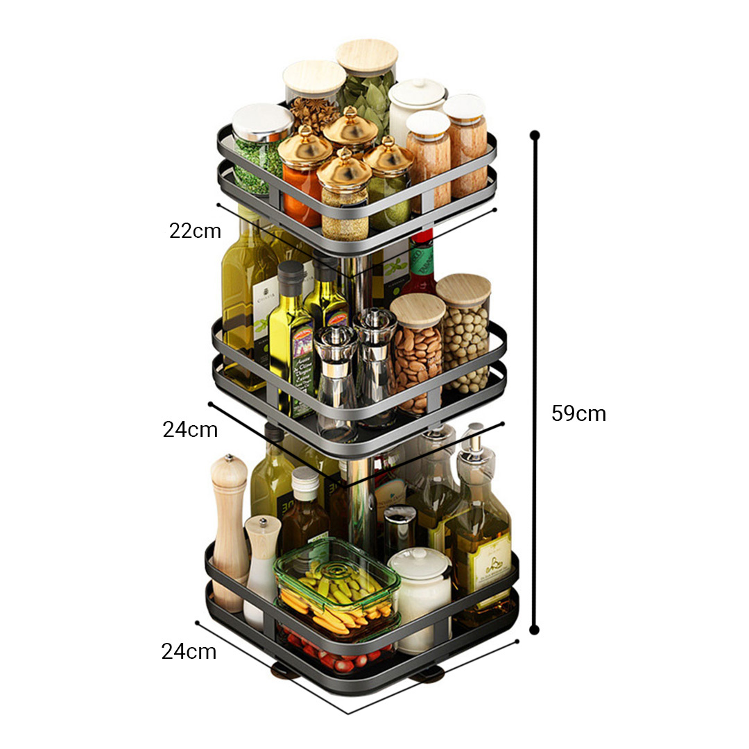 Soga 3 Tier Steel Black Square Rotating Multi-Function Kitchen Portable Storage Spice Seasoning Kitchen Countertop Organiser Shelf, Garden, Tools &Amp; Hardware, Garage Storage &Amp; Organisation, Utility Shelves, , ,  - Nz Depot 5