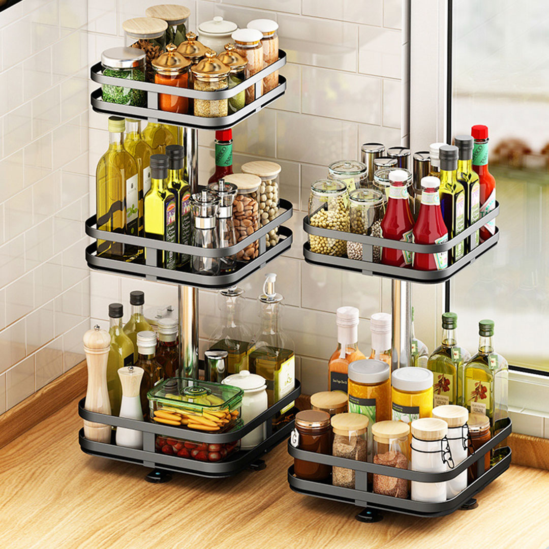 Soga 3 Tier Steel Black Square Rotating Multi-Function Kitchen Portable Storage Spice Seasoning Kitchen Countertop Organiser Shelf, Garden, Tools &Amp; Hardware, Garage Storage &Amp; Organisation, Utility Shelves, , ,  - Nz Depot 6