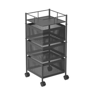 SOGA 3 Tier Steel Square Rotating Kitchen Cart Multi-Functional Shelves Portable Storage Organizer with Wheels, Garden, Tools & Hardware, Garage Storage & Organisation, Utility Shelves, , ,  - NZ DEPOT 1