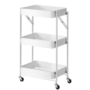 Soga 3 Tier Steel White Foldable Kitchen Cart Multi Functional Shelves Portable Storage Organizer With Wheels Nz Depot - Nz Depot