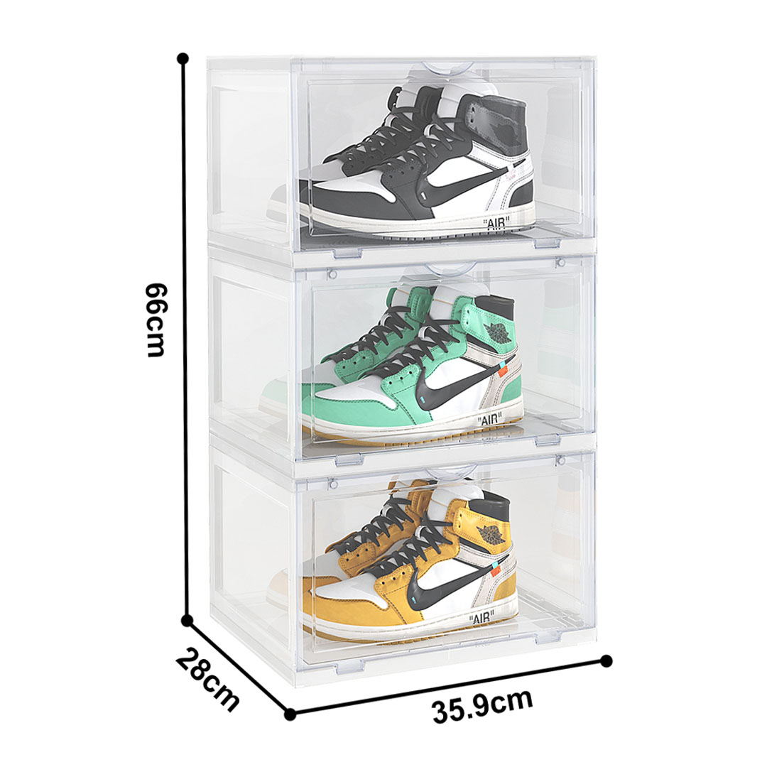 Soga 3 Tier Transparent Portable Shoe Organiser Sneaker Footwear Folding Plastic Bin Stackable Storage Box With Magnetic Door, Furniture, Storage &Amp; Shelving, Shoe Storage, , ,  - Nz Depot 4