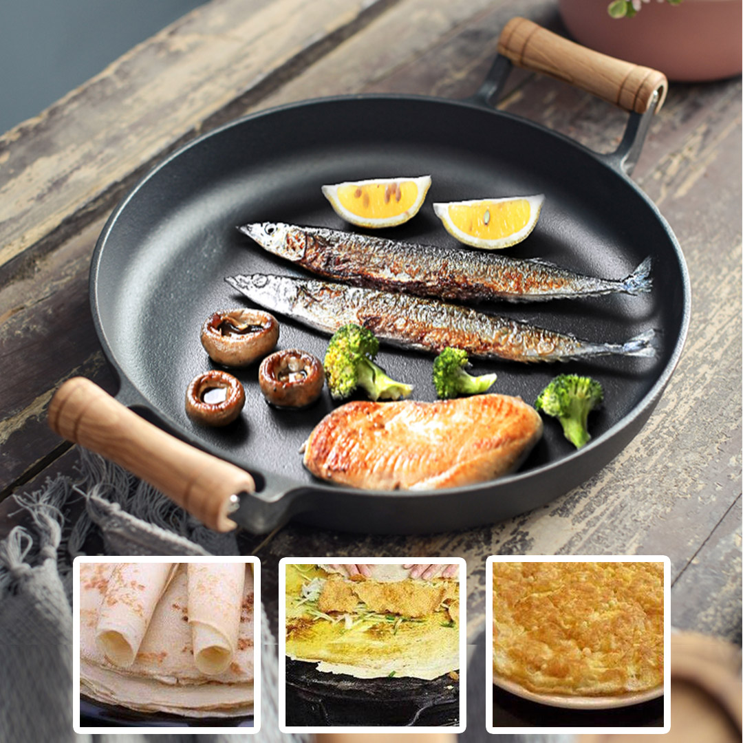 Soga 31Cm Cast Iron Frying Pan Skillet Steak Sizzle Fry Platter With Wooden Handle No Lid, Home &Amp; Living, Kitchen &Amp; Dining, Cookware, Frying Pans, ,  - Nz Depot 5