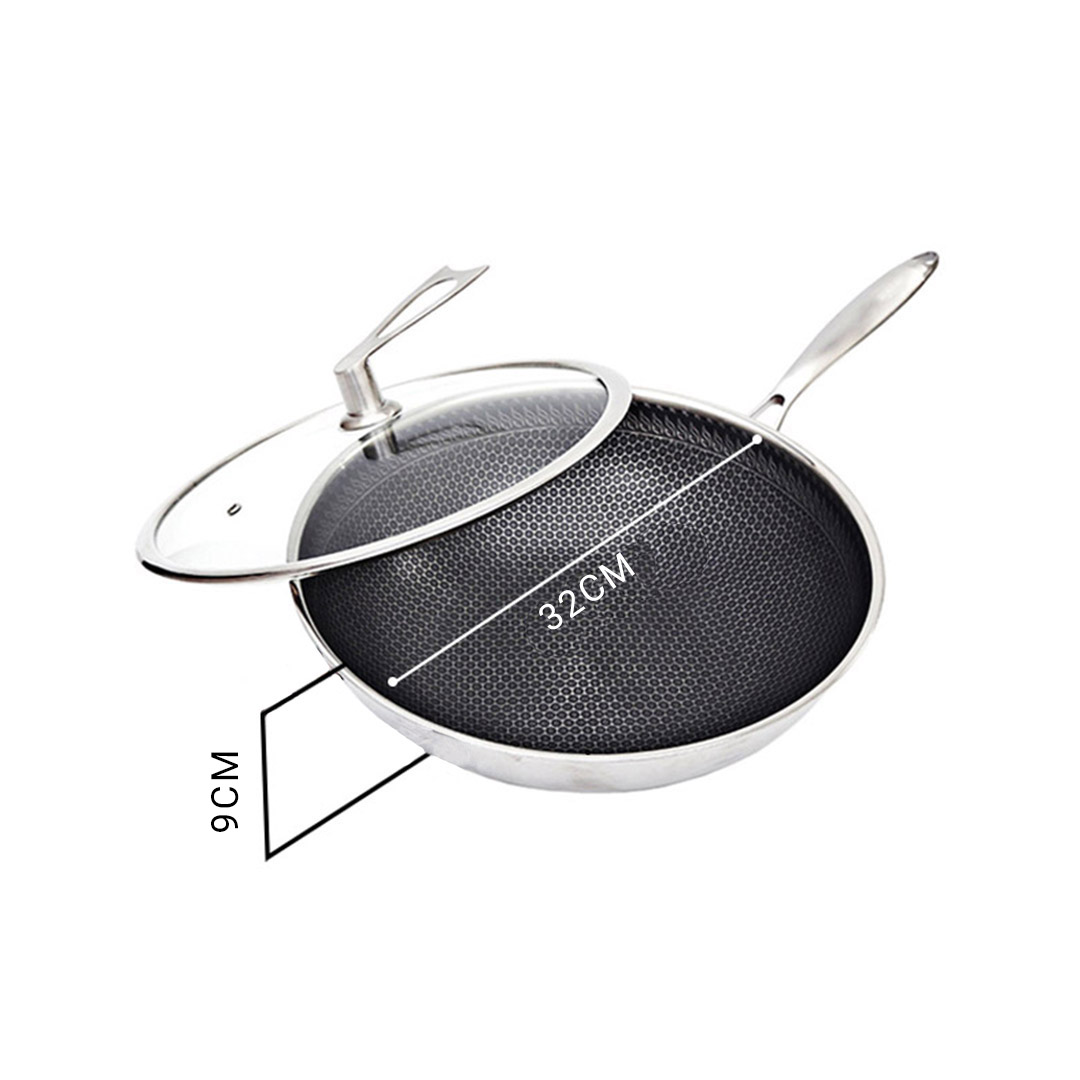 Soga 32Cm Stainless Steel Tri-Ply Frying Cooking Fry Pan Textured Non Stick Interior Skillet With Glass Lid, Home &Amp; Living, Kitchen &Amp; Dining, Cookware, Frying Pans, ,  - Nz Depot 2