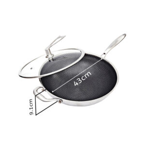 SOGA 34cm Stainless Steel Tri-Ply Frying Cooking Fry Pan Textured Non Stick Skillet with Glass Lid and Helper Handle, home & living, kitchen & dining, cookware, frying pans, ,  - NZ DEPOT 2